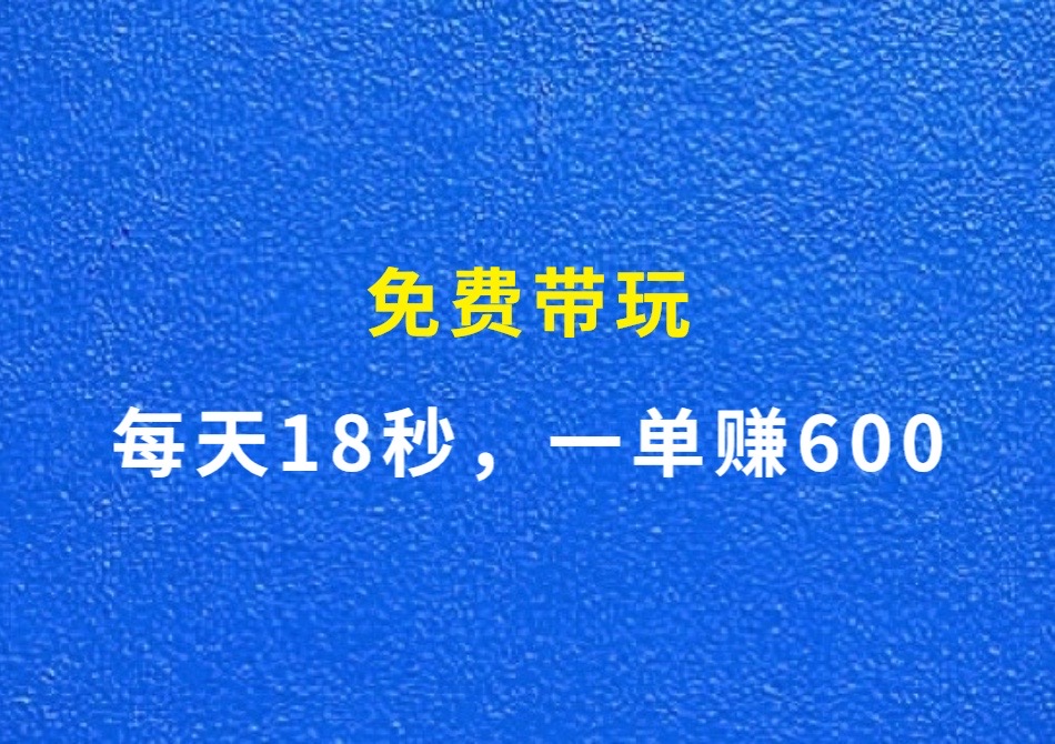 每天18秒，一单赚600，免费带玩