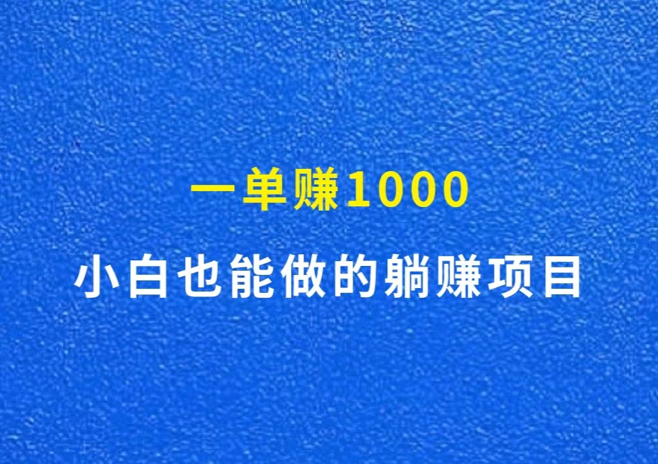 一单赚1000，新人小白也能做的躺赚项目